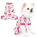 TONY HOBY 犬服 4本足パジャマ 柔らかい かわいいチェリープリント 犬用ジャンプスーツ 犬のロンパース 小型犬 中型犬 春夏秋冬用 つなぎ服