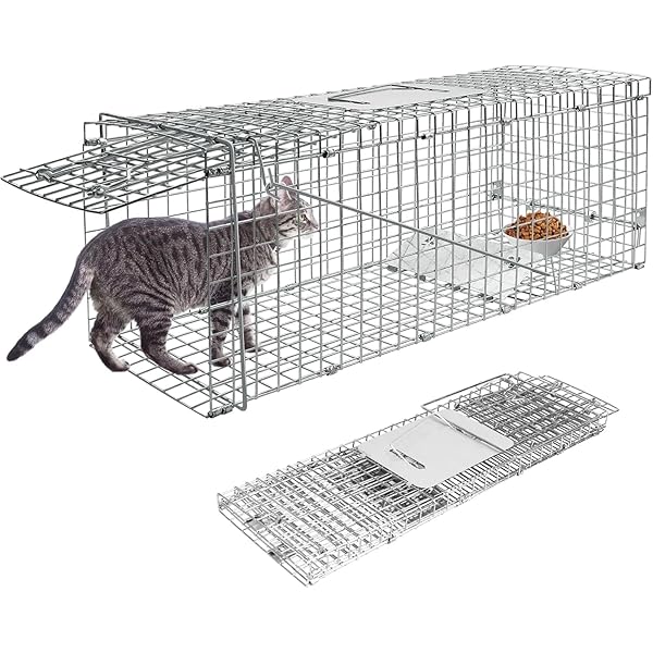 さえだ 捕獲器 猫 動物用 保護器 踏み板式 猫捕獲器 66×26×23cm 猫の保護器 野良猫 迷子猫 小動物 保護 害獣駆除 農業作物保護 簡単組立 設置 畑 庭 家庭菜園 農業作物保護 野良猫 ねこ 保護かご 猫 安全 サイズ (シルバー)