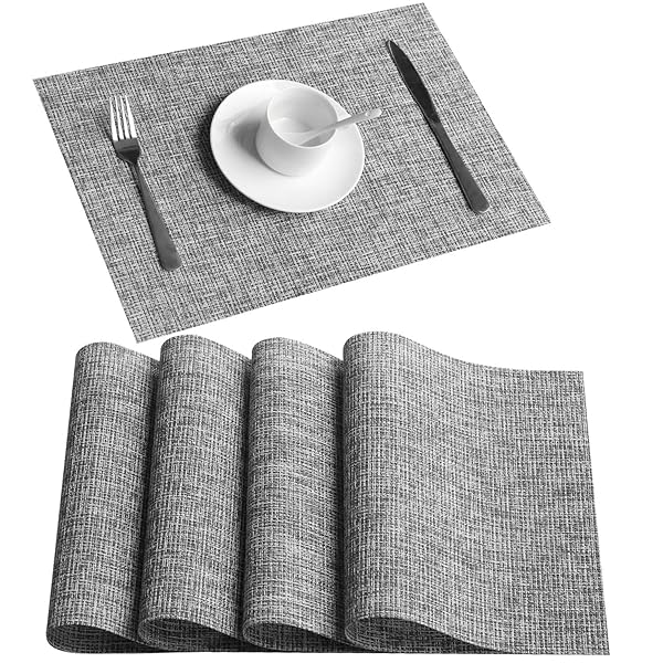 Topfinel ランチョンマット 北欧 撥水 おしゃれ プレースマット テーブルマットPVC ビニール 防汚 断熱 滑り止め お手入れ簡単 家庭用 レストラン用 無地 グレー×4枚