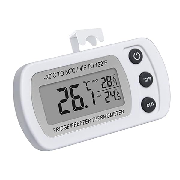 冷蔵庫用温度計 小型 デジタル温度計 電子温度計 防水 軽量 最高/最低温度値目に見える 適用温度範囲-20℃-50℃ 冷蔵庫 冷凍庫 キッチン ホワイト