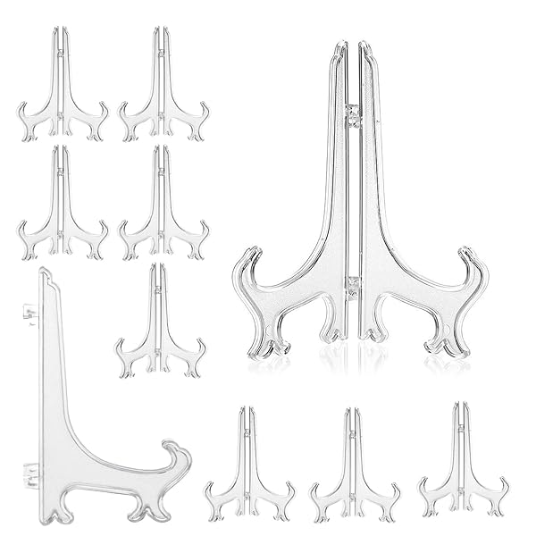 Joebo 皿立て ディスプレイ 10個セット プラスチックプレートスタンド ィスプレイ アクリル 小物 ディスプレイスタンド 写真立て 本立て 皿立 記念硬貨 メダル 缶バッジ などの展示 整理などに (L号(10個セット) 透明)