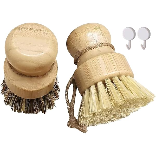 Caoren たわし キッチンブラシ 天然植物繊維 サイザル シュロ 束子 ミニ 柄付き 吊り可能 抗菌 耐摩耗 ..