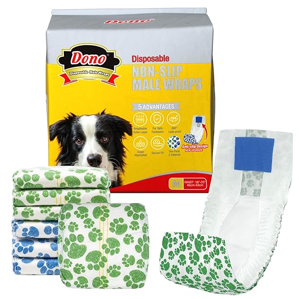 Dono 犬用おむつ マナーベルト 犬男の子 滑り止めステッカー 2色柄犬用マナーおむつ 湿度表示線付き ズ..