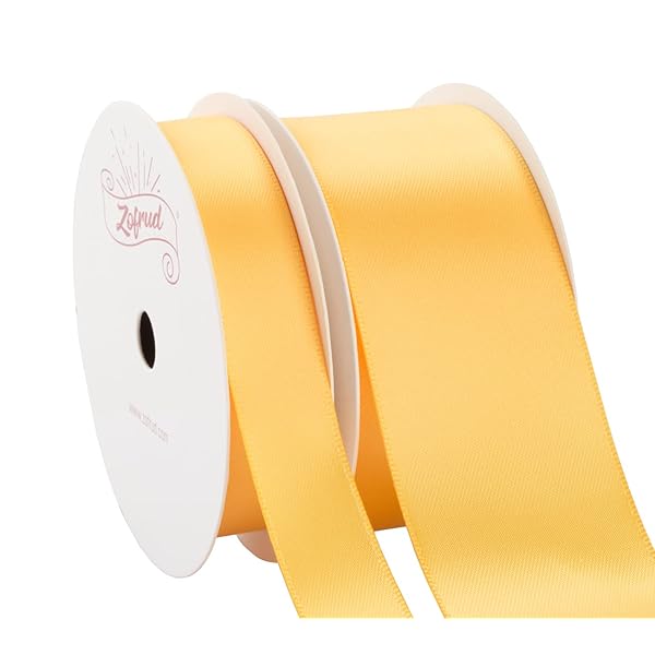 【Zofrud】イエローゴールド ダブルフェイス サテンリボン 2巻セット - 合計18メートル (16mm幅、38mm幅 x 9M) - 手芸、ギフトラッピング、ウェディングに最適