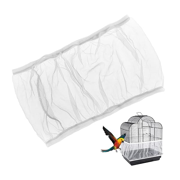 YFFSFDC 鳥かご ケージ カバー メッシュ ネットカバー 防塵 エサの飛び散り防止 伸縮 通気性 洗濯可能 (白, M)