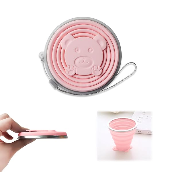 aninako 折り畳みコップ 折りたたみ式 シリコン カップ 軽量 蓋付き 耐熱 折りたたみ式コップ 携帯に便利 多機能 おしゃれ 通勤 アウトドア 旅行 キャンプ用 (ピンク)