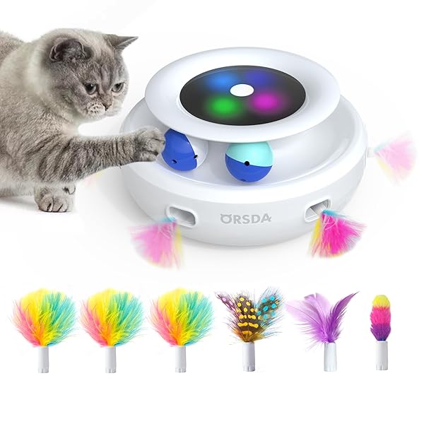 ORSDA 猫おもちゃ電動 猫じゃらし自動 猫ボール 2in1一体式 一人遊び 猫おもちゃ自動 スピード調整可能 ストレス/寂しさ解消/運動不足対策 狩猟天性満足 猫大興奮 日本語説明書付 ホワイト