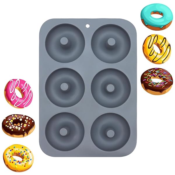 DEVENTORZ ドーナツ型 シリコン型 ケーキ型 マフィン型 製菓道具 焼き型 キッチンツール 6個取り 耐熱 ノンスティック 多用途 (グレー)