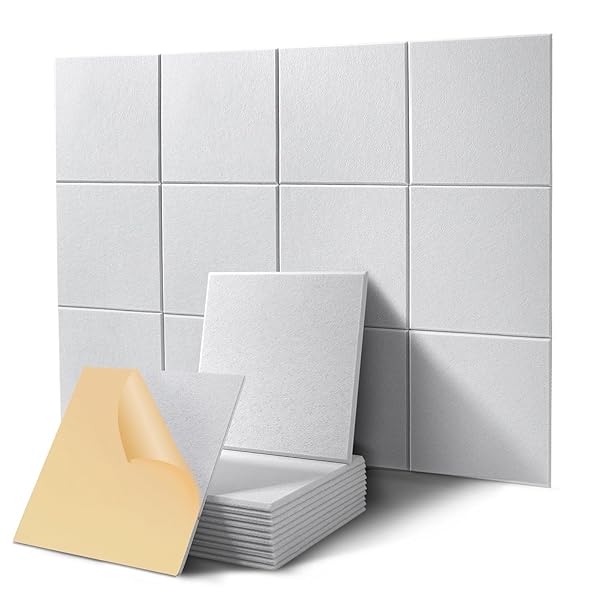 HERTBER 防音材自己粘着 吸音材 白 18枚 吸音パネル 30x30x0.9cm 防音シート 高密度 遮音材 吸音ボード レコーディングスタジオ、インテリア、その他のシーンで使用