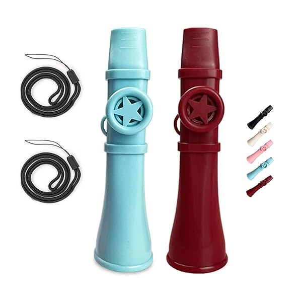 FUYUERO【2025年新モデル】カズー プロ仕様の音質 調整不要カズー - 日本語説明書付き 初心者から大人まで、すぐに楽しめる音楽玩具。ストラップ付き・洗えて衛生的、ギター/ピアノとの相性も マルチカラー (赤と青)