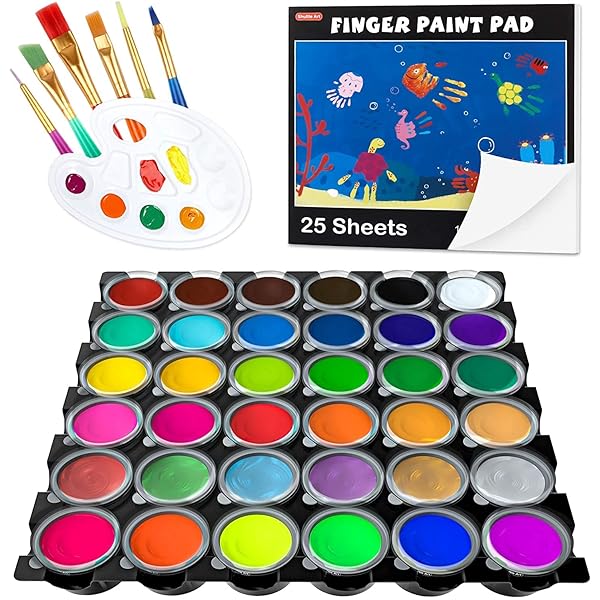 Shuttle Art 指絵の具 36色 44点セット 水性 洗える 手形アート フィンガーペインティング 30ml 落書き..
