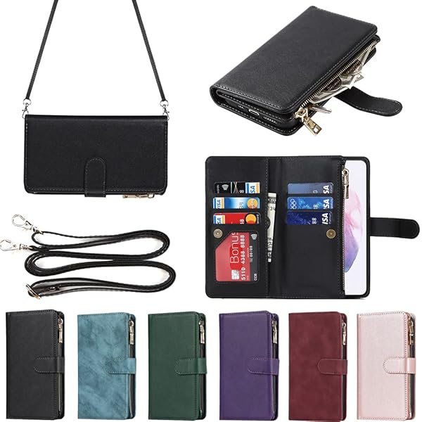 Eastwave サムスン ギャラクシー S21 5G ケース for Samsung Galaxy S21 5G 縄掛けケース 手帳型 財布型 ICカード コインポケット ストラップ付き カード 収納 小銭入れ ファスナーポケット付き PUレザー