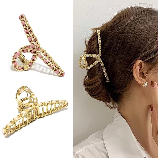 Fuyunohi ヘアクリップ 大きめ 髪留め クリップ 韓国 オフィス バンスクリップ 2本セット ヘアアクセサリー 髪飾り 鳥の巣ヘアクリップ 強力 金属 大きめ 大人 女の子 おしゃれ きれい ファクション ビューティー 金属 ピンク ベージュ