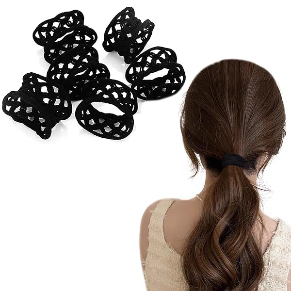 Fuyunohi ヘアゴム 髪ゴム 黒 跡がつかないヘアゴム ブラウン 6本セット 韓国風 ネット リングゴム ポニーテールのヘアバンド 高弾性 髪束ね 結び目無し エレガント 簡約 おしゃれ ブラック