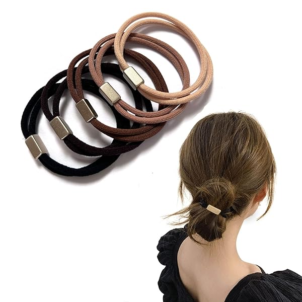 Fuyunohi ヘアゴム 黒 大人 輪ゴム 跡がつかないヘアゴム 御洒落 髪 ゴム 金具付き 飾りつきヘアゴム レディース 人気 優雅 通勤 通学 日常用 デート ファッション 小物 5本セット