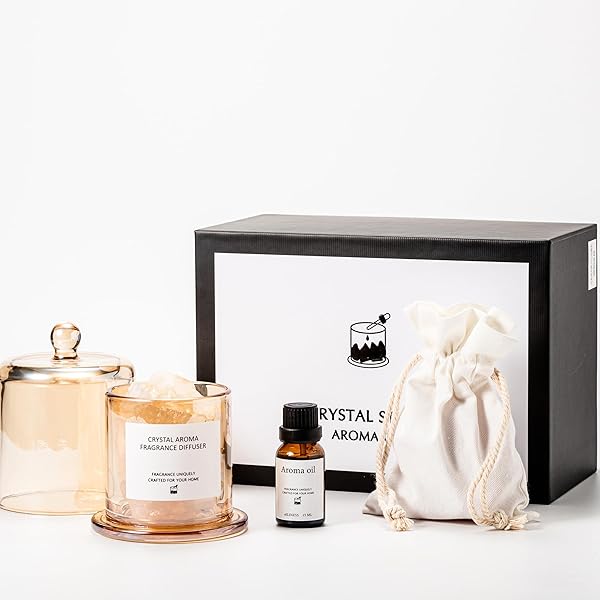 Miracle TQ アロマセット エッセンシャルオイル 天然石 ギフトパック エッセンシャルオイル 15ml + クリスタル 300g + 蓋付き半透明ガラス...