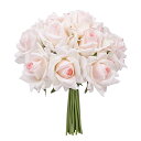 VaryFloral フェイクフラワー 造花 ブーケ 20本入り 花札 ピンクxホワイト おしゃれ 薔薇 ばら お花 フラワー 薔薇の花束 ウェディングブーケ ...