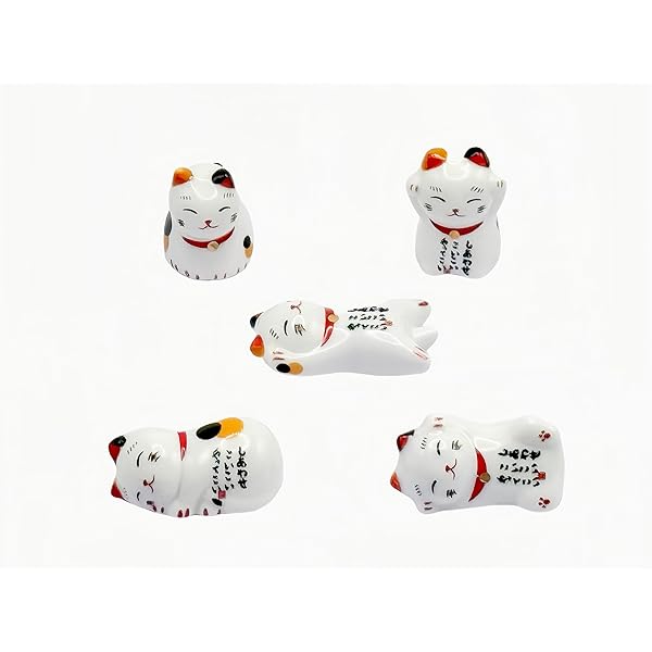 箸置き 猫デザイン セラミック製 縁起物 卓上小物 インテリア ギフト プレゼント 和食器 箸置きセット 4x3x4cm (招き猫 5個セット)