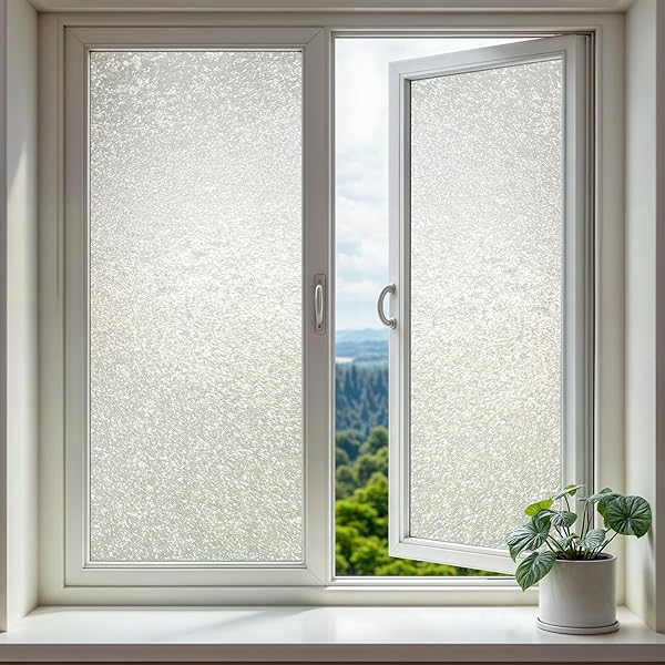 Qualsen 窓ガラス目隠しフィルム 窓用フィルム 目隠しシート めかくしシート すりガラス調 静電気吸着タイプ UVカット 貼り直し可能 寝室 玄関 窓 断熱 遮光 飛散防止 台風対策 (閃光模様 30x120cm)