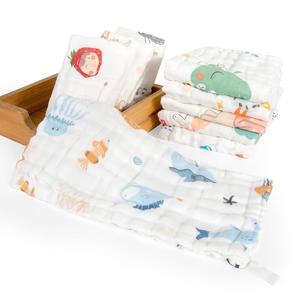 JOMTTW ガーゼハンカチ 9枚入り ガーゼタオル 赤ちゃん用タオル ベビー よだれかけ 綿100％ 6層 柔らか..