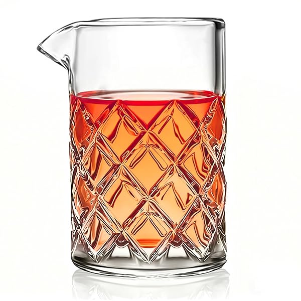 WIEXUNクリスタルミキシンググラス カクテルミキシンググラス プロ仕様 厚底 シームレス 700ml (グリッ..