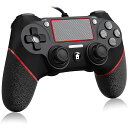 P4コントローラー 有線 プレステ4 ゲームパッド アップグレード版 USB接続 二重振動 人間工学 高耐久ボタン P3/PC/P4/対応 日本語説明書付き (ブラックレッド)…