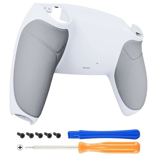 eXtremeRate ps5コントローラー用ラバライズドグリップカスタムバックハウジングボトムシェル、ps5コントローラー対応交換用バックシェルカバー【ホワイト&グレー】 eXtremeRate ps5コントローラー用ラバライズドグリップカスタムバックハウジングボトムシェル、ps5コントローラー対応交換用バックシェルカバー【ホワイト&グレー】