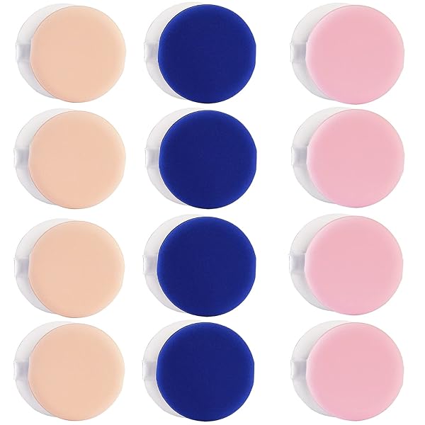 サムコス クッションファンデ パフ スポンジ メイクスポンジ メイクパフ 多機能 メイク用パフ 3色 3層構造 12個入り (ピンク、ブルー、肌の色)