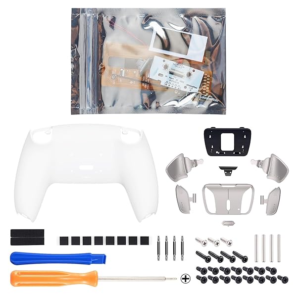 eXtremeRate ps5コントローラー（BDM-030&BDM-040&BDM-050）に対応用純色の金属バージョンRISE4背面リマップキット(RMB)、ps5コントローラー用アップグレードボード＆バックシェル＆シルバー背面ボタン4つ-コント