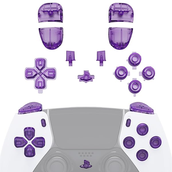 eXtremeRateのps5 edgeコントローラーに対応用クリア素材交換フルボタンセット Dパッド、シェアオプション、ホーム、フェイスボタンとR1、L1、R2、L2トリガー、コントローラーはありません【クリアパープル】