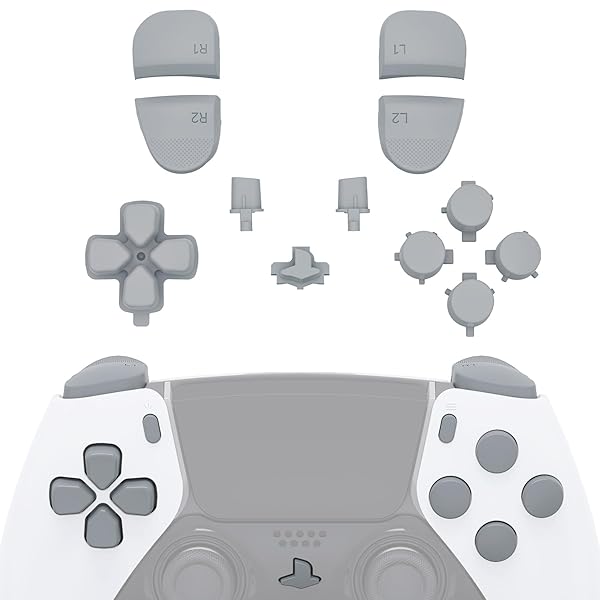 eXtremeRateのps5 edgeコントローラーに対応用ピュアカラー交換フルボタンセット Dパッド、シェアオプション、ホーム、フェイスボタンとR1、L1、R2、L2トリガー、コントローラーはありません【グレー】