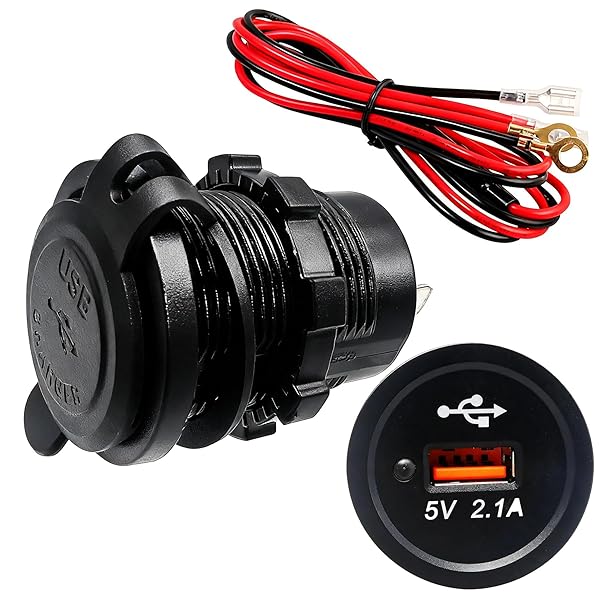 車の充電器電源ソケット、Dujelixa 5V/2.1A USB カーチャージャー USB 充電器ソケット、青色 LED イン..