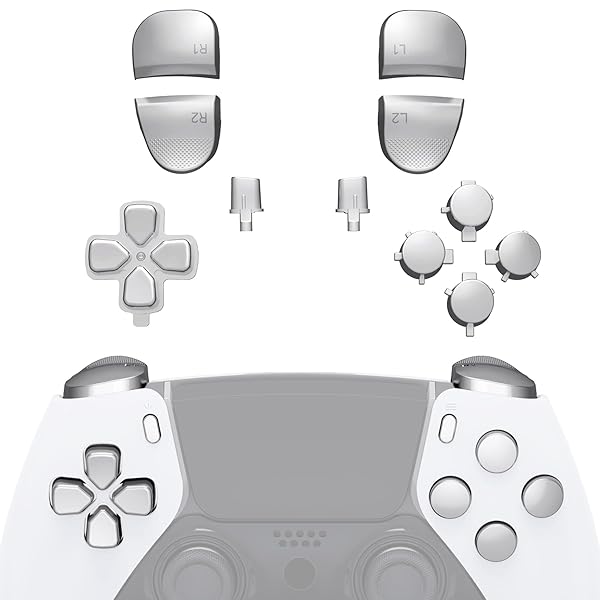 eXtremeRate ps5 edgeコントローラーに対応用メッキデザイン交換フルボタンセット方向キー、シェアオプション、ホーム、フェイスボタンとR1、L1、R2、L2トリガー、コントローラーはありません【クローム銀】