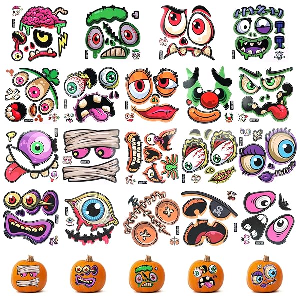 DARENYI ハロウィンシール 19シート かぼちゃ顔ステッカー かぼちゃ装飾顔文字 ラッピングシール デコレーションステッカー 怖い面白い絵文字表情シール パーティー 学園祭 雰囲気作り