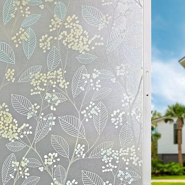 DUOFIRE 窓ガラス目隠しフィルム 目隠しシート 窓 フィルム 水で貼る 剥がせる 断熱遮熱 結露防止 uvカット 窓 めかくしシート ガラス 窓用 フィルム 浴室 風呂 玄関 飛散防止 ガラスフィルム (和風の花柄 90x200cm)