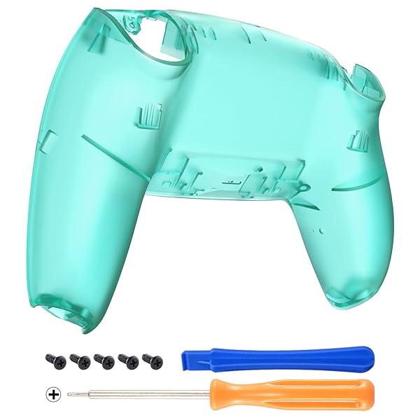eXtremeRate ps5コントローラー対応用クリア素材のカスタムバックハウジングボトムシェル、交換用バックシェルカバー「クリアエメラルドグリーン」(2)