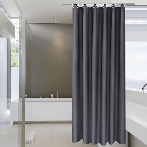 AooHome シャワーカーテン 目隠し 遮像 防カビ 防水 バス用品 ユニットバス ロング お風呂用カーテン 軽量 速乾 リング付き 210cm丈 180cm幅 無地 ダークグレー
