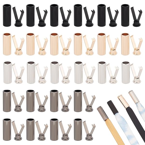 楽天ピオマーケットPH PandaHall 32セット 紐先金具 靴紐の金具 先止め金具 エンドパーツ コードエンド 4色 合金 先端金具 ひも調節パーツ スニーカー パーカー スポーツウェア くつ修理 クリップ付き