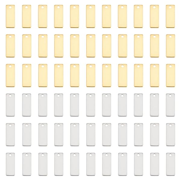 UNICRAFTALE 約100個 2色 ステンレススチール 長方形 ブランクタグ 13mm メタルブランクタグ チャーム ..