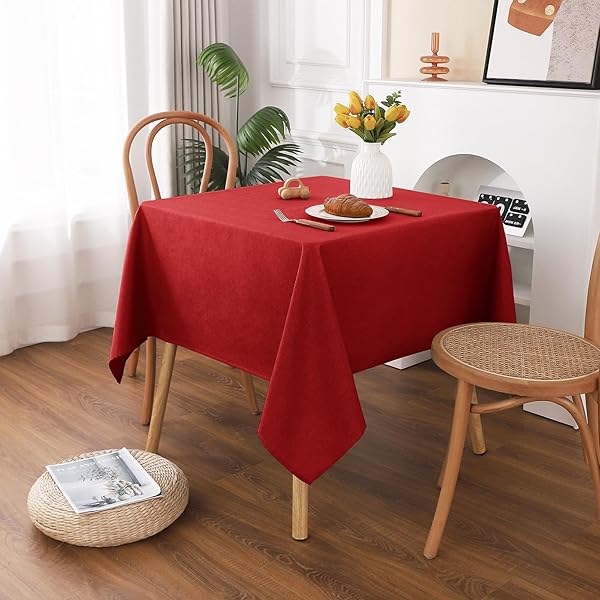 AooHome テーブルクロス 正方形 撥水 小さめ 方形 無地 汚れ防止 おしゃれ シンプル テーブルカバー リネン類 耐熱 速乾 丸洗い お手入れ簡単 業務用・家庭用 レッド 90x90cm