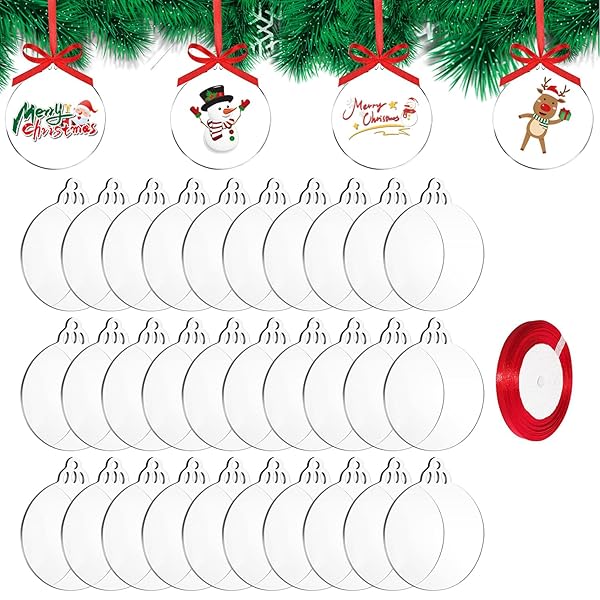 DARENYI クリスマスオーナメントアクリル製 30個セット 直径7.6cm 厚さ2mm 円形 アクリルクリスマス オーナメント 手作りキット 北欧風 オリジナルアクリルプレート クリスマス工作キット ストラップ 吊り 壁 掛け インテリア リンボ