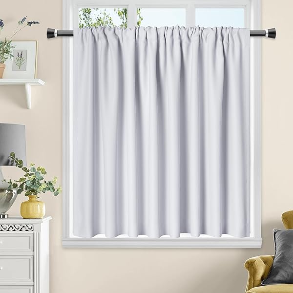 AooHome 遮光 カフェカーテン 小窓用 ホワイト 110cm丈 遮熱 断熱 1級遮光 100cm幅 高密度布製 目隠し 無地 UVカット 防寒 保温 省エネ 洗える 間仕切り 厚手 キッチン 浴室 トレイ 子供部屋 廊下 1枚入