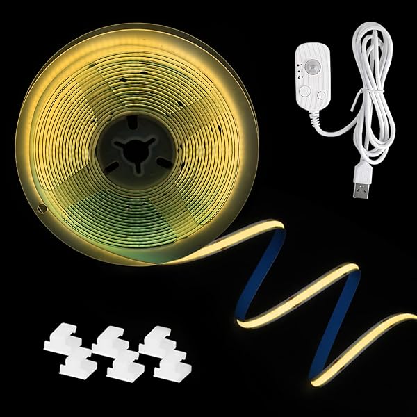 COBテープライト LEDストリップライト COB高輝度 COBテープ 5M 3000K USB給電式 人感 明暗 センサー付..