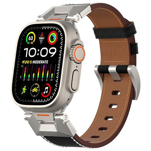 Suoman for Apple Watch Ultra/Ultra 2/Series 9/8/7/6/5/4/SEバンド 革+ステンレス製リングバンドfor iWatch 49mm 45mm 44mm 42mm アップルウォッチ49mm 45mm Suoman for Apple Watch Ultra/Ultra 2/Series 9/8/7/6/5/4/SEバンド 革+ステンレス製リングバンドfor iWatch 49mm 45mm 44mm 42mm アップルウォッチ49mm 45mm