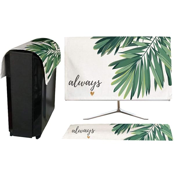 HIGHAWKモニターカバー セット PCカバー ディスプレイ キーボードカバー 防塵 保護 液晶 可愛い（葉B 32インチ）