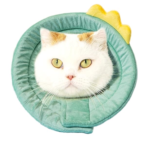KUVEELA PET エリザベスカラー ドーナツカラー エリザベス クッション 柔らかい 軽い 手術後ケア 傷口なめ防止 噛み防止 耳掻き 爪切り 去勢 避妊 猫 小型犬（グリーン・ダイナソー、XL）