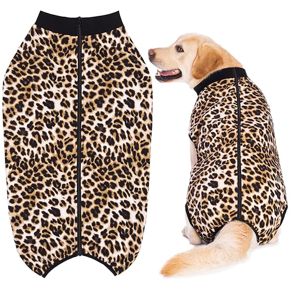 KUVEELA PET 大型犬 中型犬 術後服 メス オス 犬 手術後 服 犬用術後ウェア 介護服 ペット服 エリザベスカラー 避妊 離乳 傷口保護（（ヒョウ柄）ブラック LL）