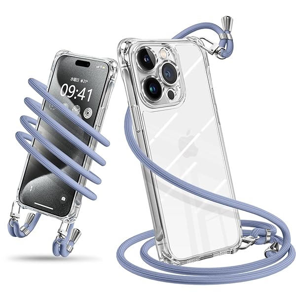 iPhone 15 Pro ケース ショルダー クリア iPhone15 Pro スマホケース アイフォン15Pro カバー 肩掛け 斜めかけ 縄掛けケース 耐衝撃 透明 TPU 薄型 軽量 携帯ケース 紐付き 斜めがけ 織りストラップ付き ネックス