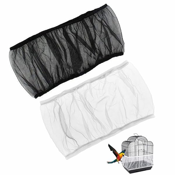 YFFSFDC 鳥かご ケージ カバー メッシュ ネットカバー 防塵 エサの飛び散り防止 伸縮 通気性 洗濯可能 白＋黒2個入り(M)