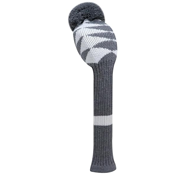 LeFeng ゴルフクラブカバー ニットゴルフヘッドカバー 460ccドライバーフェアウェイウッドとハイブリッド用 かわいいポンポンと数字タグ付き (グレーホワイト格子縞、ハイブリッド用)